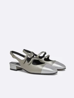 Carel Slingbacks>Bi Zilveren Appleskin Slingback Mary Janes