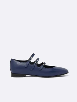Carel Ballerina'S>Blauw Marine Lederen Mary Janes Ballet Flats