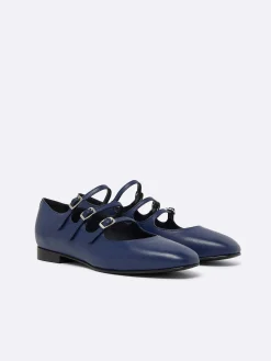 Carel Ballerina'S>Blauw Marine Lederen Mary Janes Ballet Flats