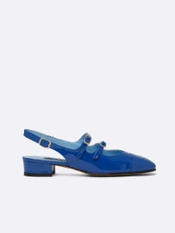 Carel Maria Janes>Blauwe Upcycled Lakleren Slingback Mary Janes