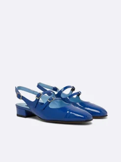 Carel Maria Janes>Blauwe Upcycled Lakleren Slingback Mary Janes