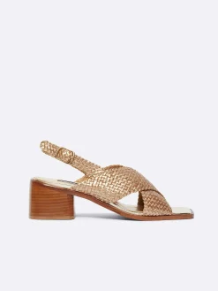 Carel Sandalen En Muilezels>Bronzen Platina Geweven Lederen Sandalen