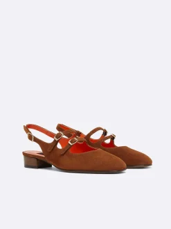 Carel Maria Janes>Bruin Suede Upcycled Lederen Slingback Mary Janes