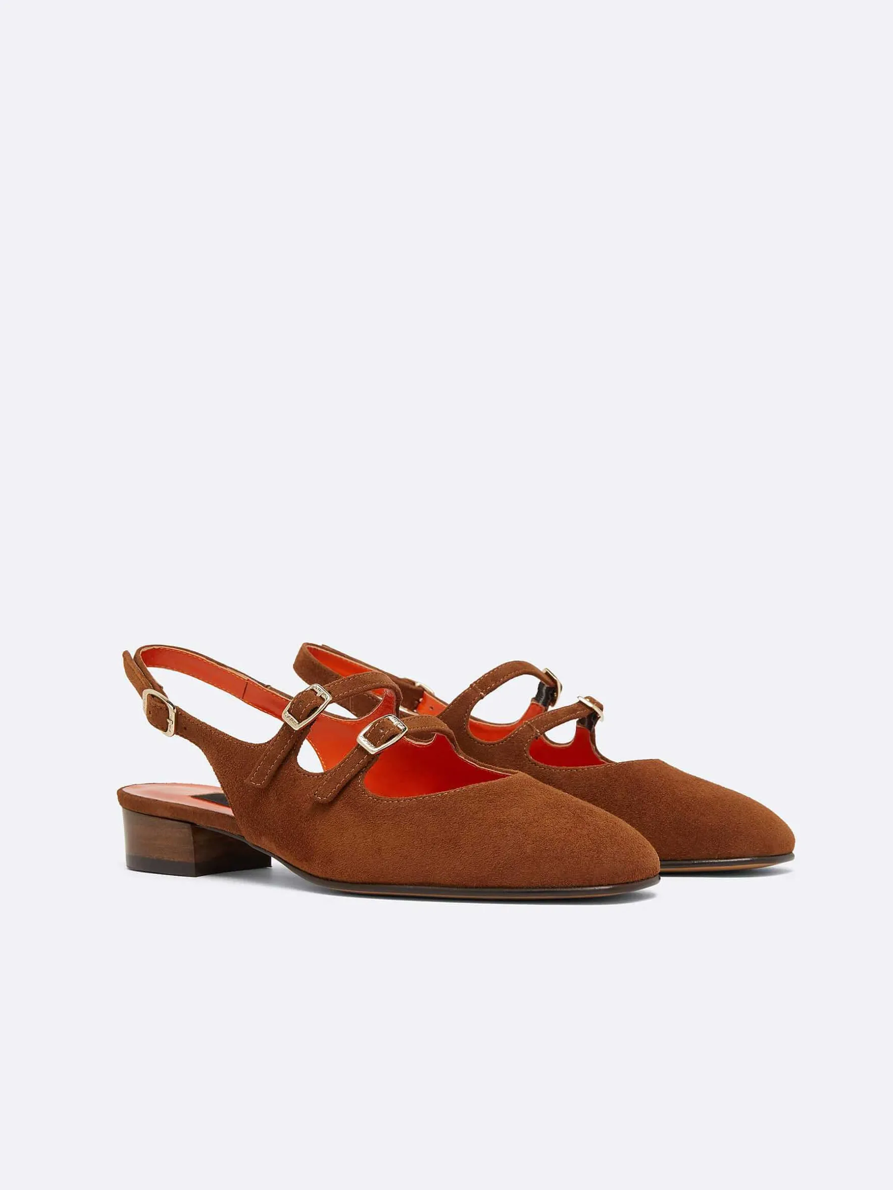 Carel Maria Janes>Bruin Suede Upcycled Lederen Slingback Mary Janes