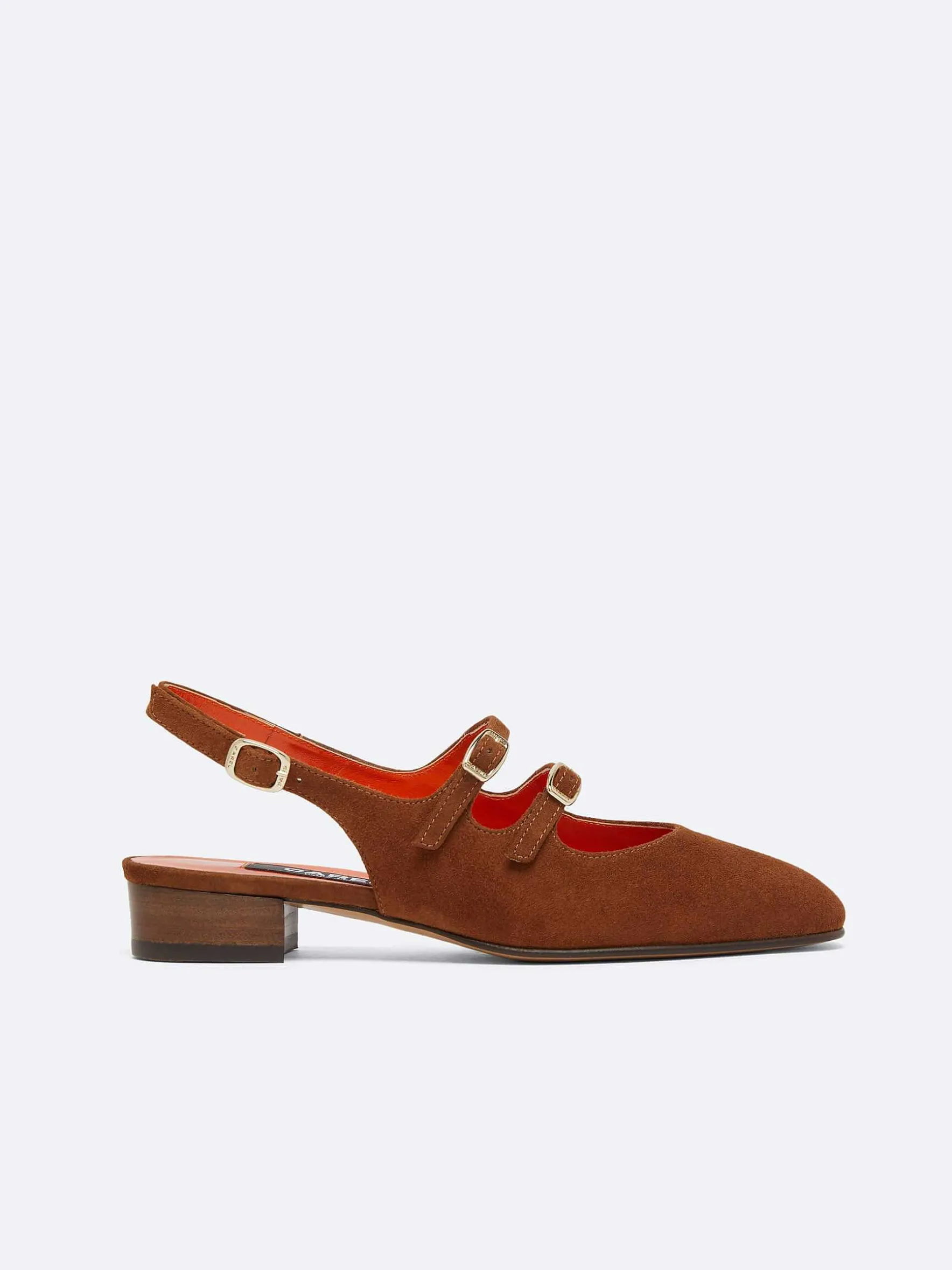 Carel Maria Janes>Bruin Suede Upcycled Lederen Slingback Mary Janes