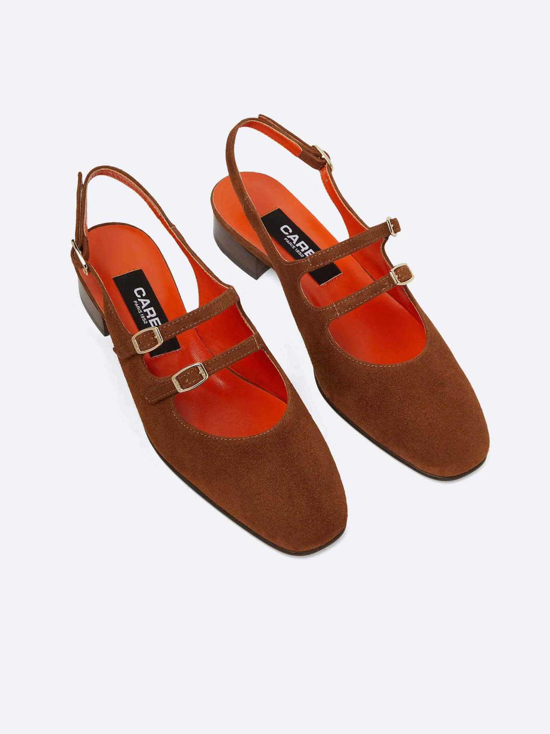 Carel Maria Janes>Bruin Suede Upcycled Lederen Slingback Mary Janes