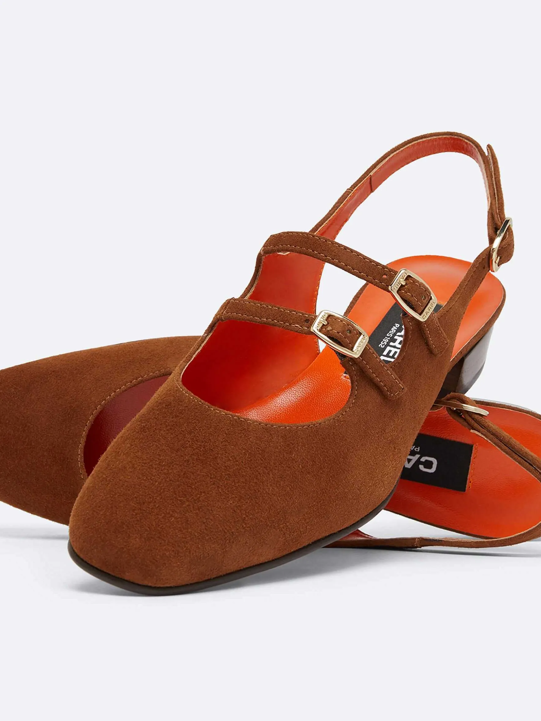 Carel Maria Janes>Bruin Suede Upcycled Lederen Slingback Mary Janes