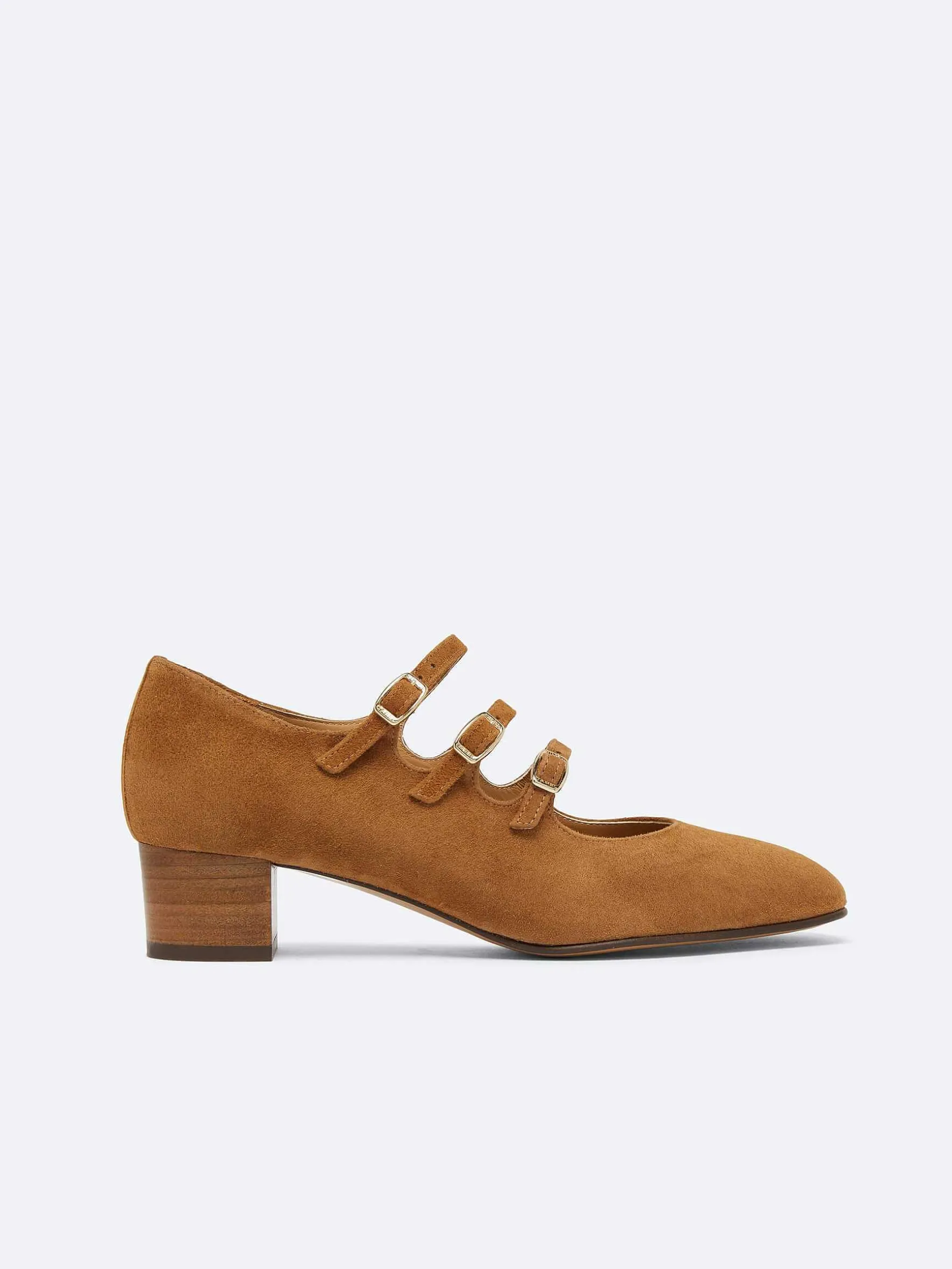Carel Maria Janes>Camel Upcycled Suede Mary Janes Pumps