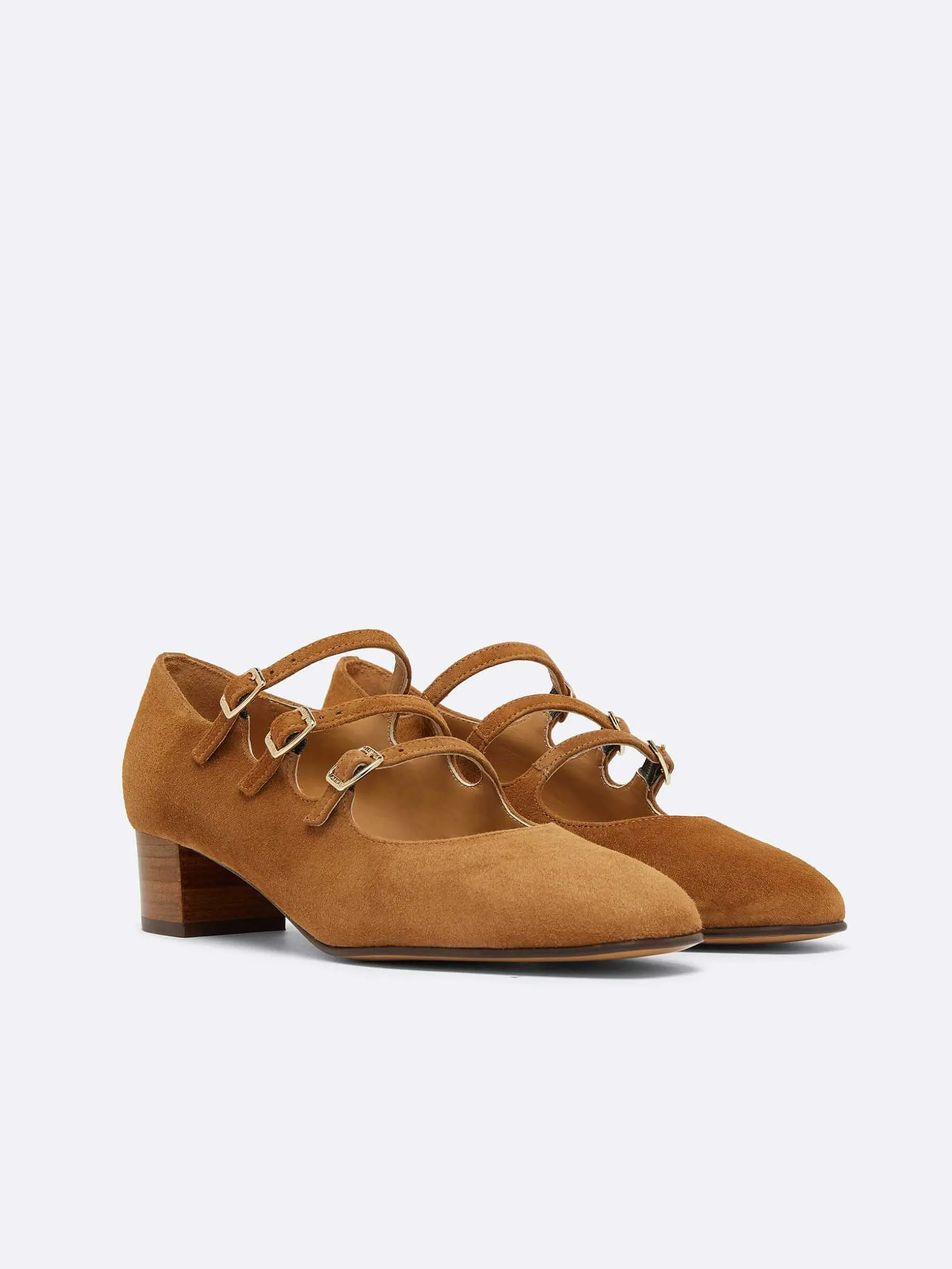Carel Maria Janes>Camel Upcycled Suede Mary Janes Pumps