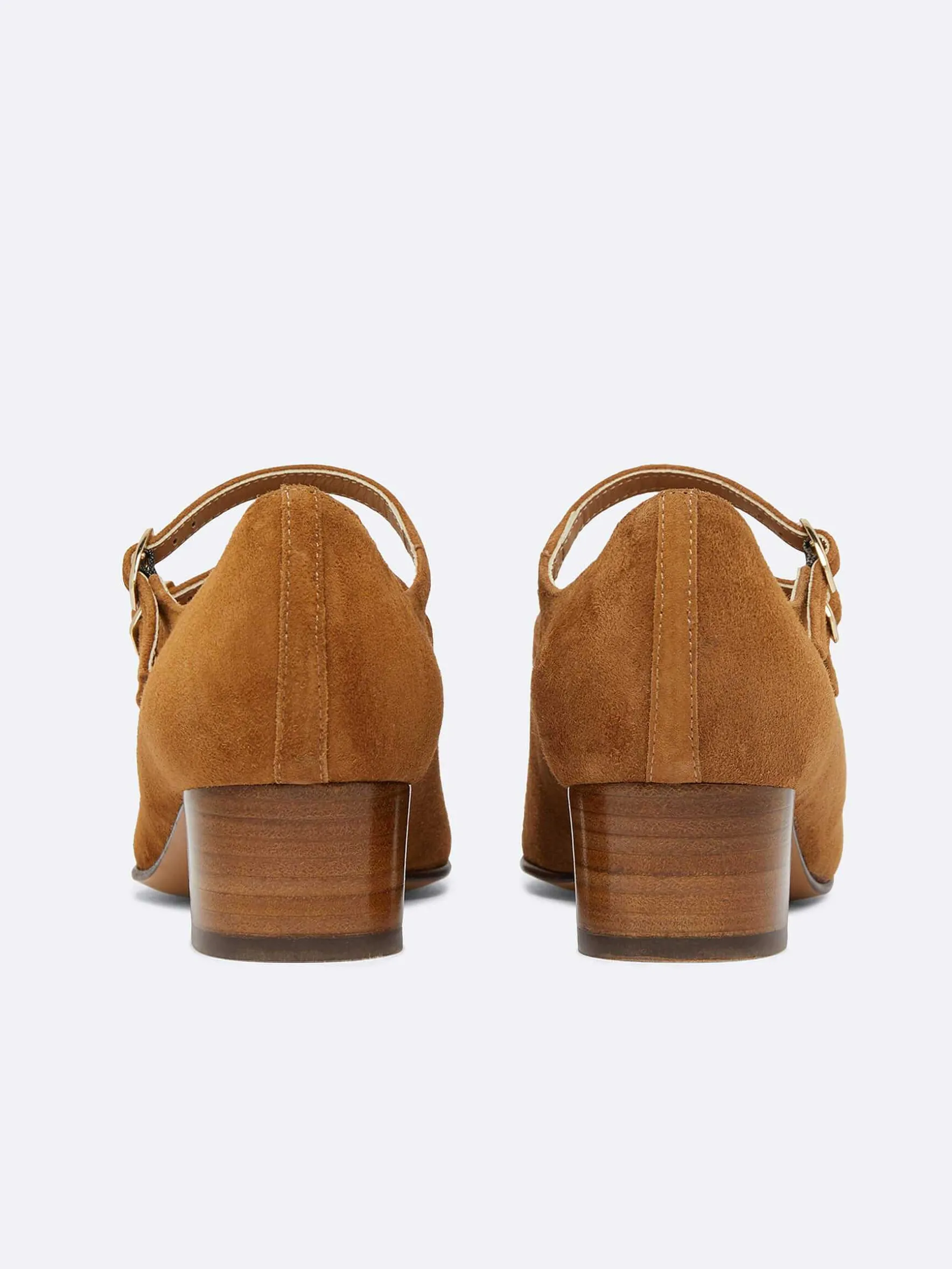 Carel Maria Janes>Camel Upcycled Suede Mary Janes Pumps