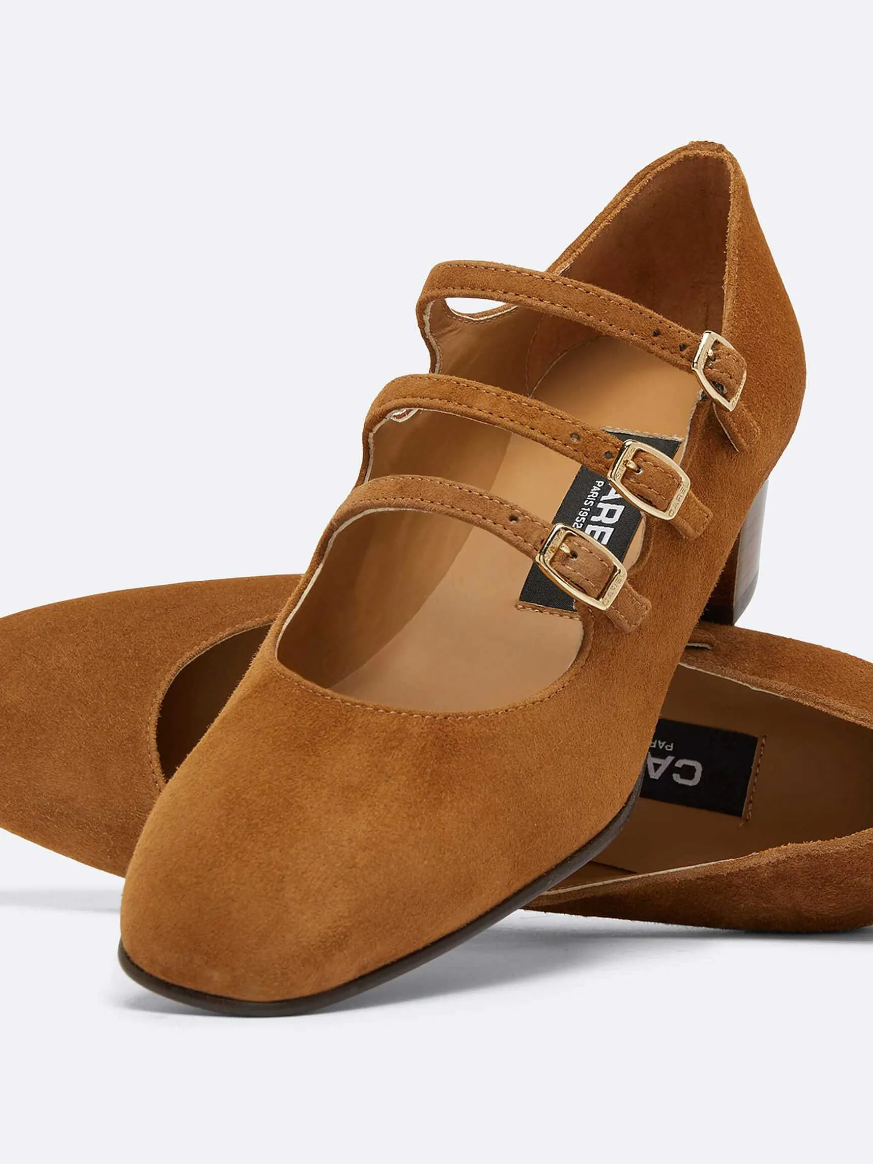 Carel Maria Janes>Camel Upcycled Suede Mary Janes Pumps