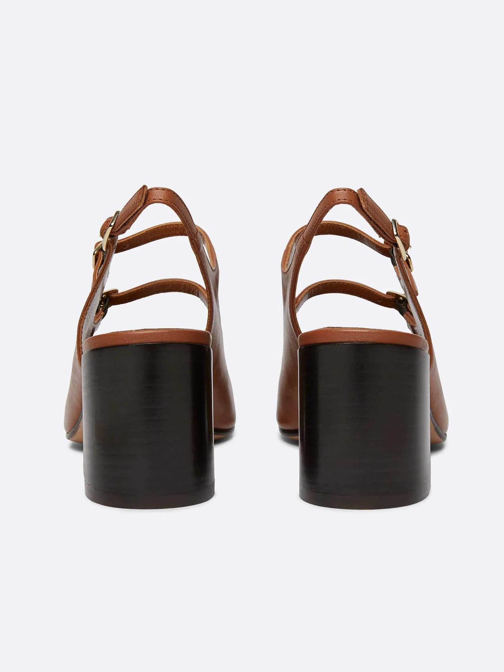 Carel Slingbacks>Camelkleurige Upcycled Lederen Slingback Mary Janes