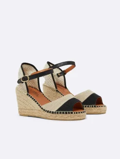 Carel Sandalen En Muilezels>Espadrilles Met Sleehak Van Natuurlijk En Zwart Linnen