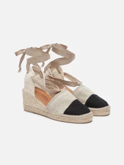 Carel Espadrilles>Espadrilles Met Sleehak Van Natuurlijk En Zwart Linnen