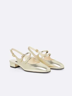 Carel Slingbacks>Gelamineerde Platina Lederen Slingback Mary Janes