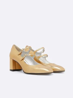 Carel Maria Janes>Goud Gelamineerde Leren Mary Janes Pumps