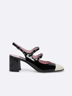 Carel Slingbacks>Ivoor En Zwart Lakleer Slingback Mary Janes