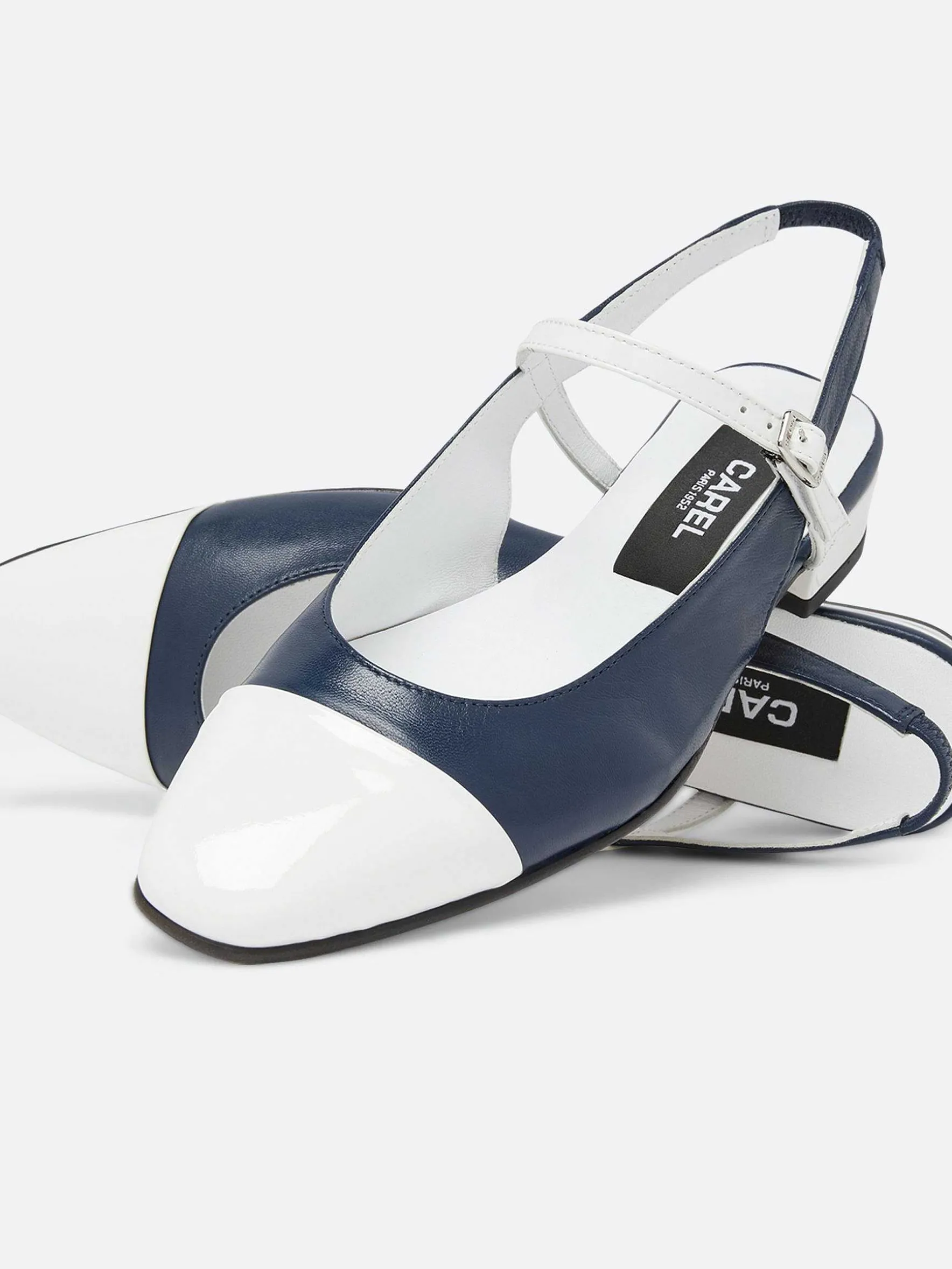 Carel Ballerina'S>Marineleer En Wit Lakleer Slingback
