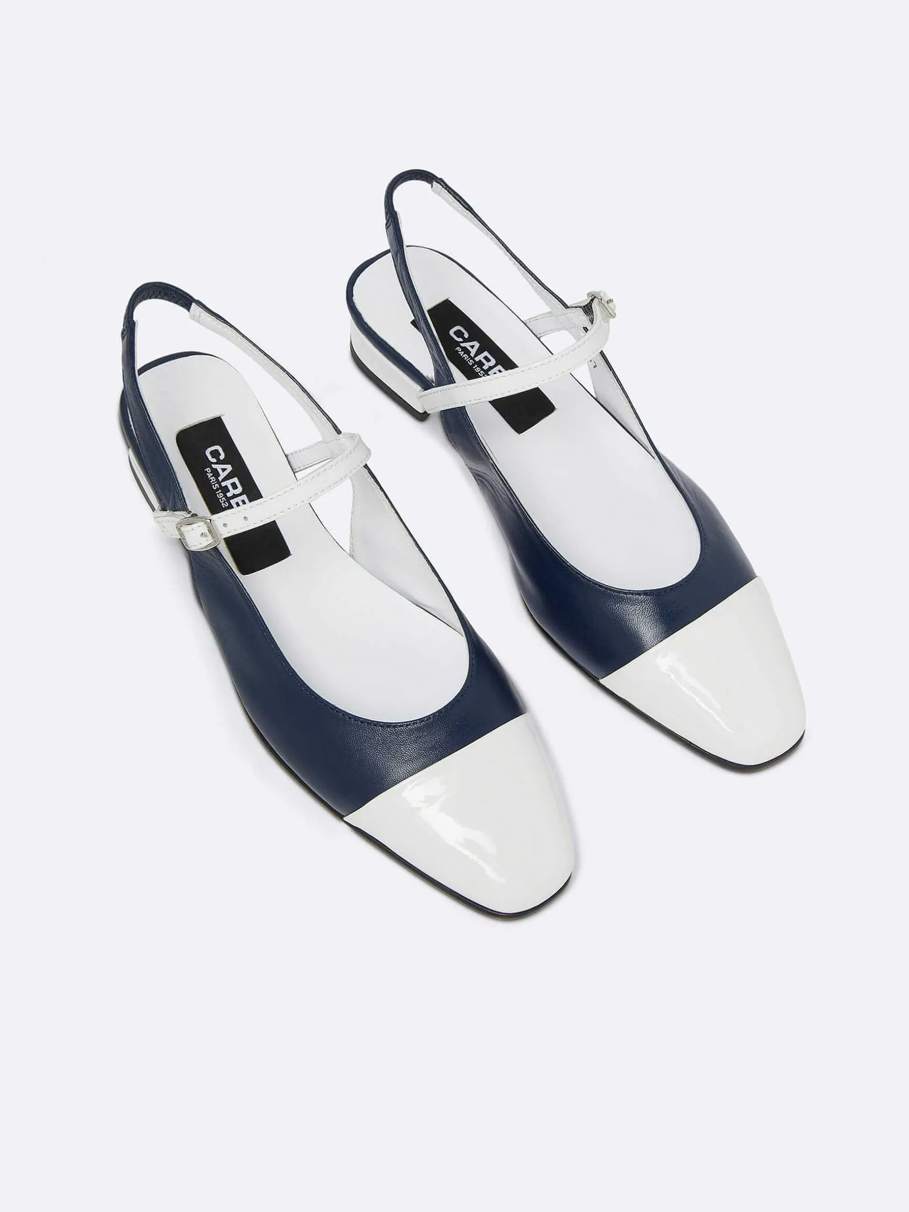 Carel Ballerina'S>Marineleer En Wit Lakleer Slingback