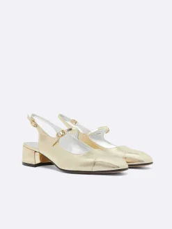 Carel Maria Janes>Platina Lederen Gelamineerde Slingback Mary Janes