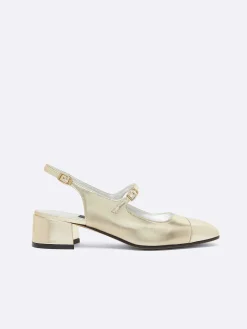 Carel Maria Janes>Platina Lederen Gelamineerde Slingback Mary Janes