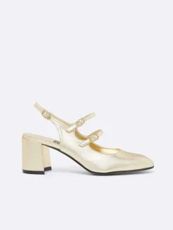 Carel Slingbacks>Platina Lederen Gelamineerde Slingback Mary Janes