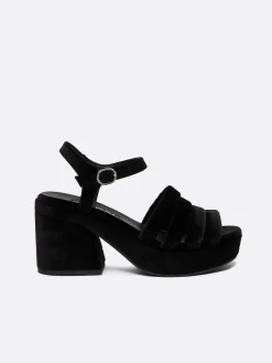 Carel Sandalen En Muilezels>Sandalen Van Zwart Fluwelen Stof En Strass-Gespen