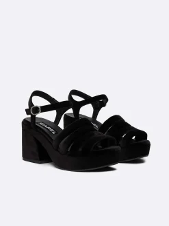 Carel Sandalen En Muilezels>Sandalen Van Zwart Fluwelen Stof En Strass-Gespen