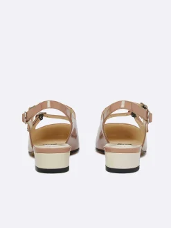 Carel Slingbacks>Taupe En Ivoor Upcycled Lakleer Slingback Mary Janes
