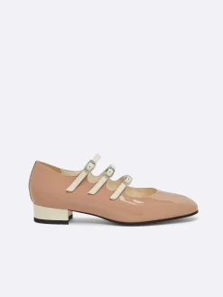 Carel Ballerina'S>Taupe En Ivoor Upcycled Lakleer Mary Janes Ballerina'S