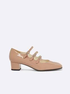 Carel Maria Janes>Taupe Upcycled Lakleer Mary Janes Pumps