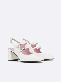 Carel Maria Janes>Witte Lakleren Slingback Mary Janes