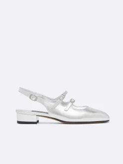 Carel Slingbacks>Zilver Lederen Mary Janes Slingback