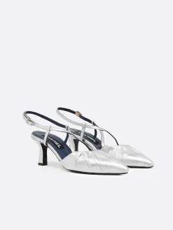 Carel Pompen>Zilver Lederen Slingback Pumps