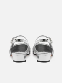 Carel Slingbacks>Zilveren Lakleer En Mesh Slingback Mary Janes