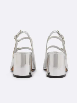 Carel Slingbacks>Zilveren Lederen Slingback Mary Janes Met Relief