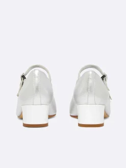 Carel Maria Janes>Zilveren Leren En Witte Lakleren Mary Janes-Pumps Met Hak