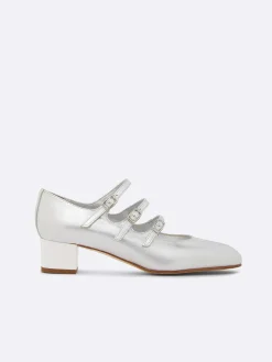 Carel Maria Janes>Zilveren Leren En Witte Lakleren Mary Janes-Pumps Met Hak
