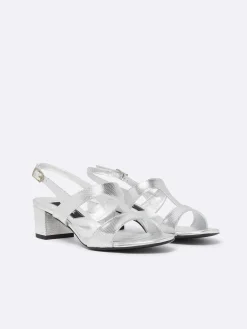 Carel Sandalen En Muilezels>Zilveren Mesh Leren Sandalen Met Relief