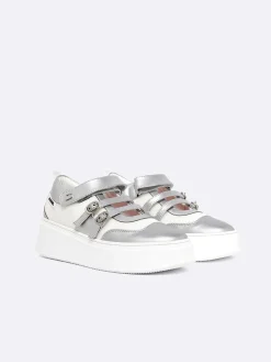 Carel Sneakers>Zilverkleurige Appelleer- En Witte Mesh-Sneakers