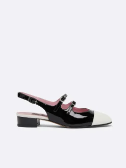 Carel Slingbacks>Zwart En Ivoor Lakleer Slingback Mary Janes
