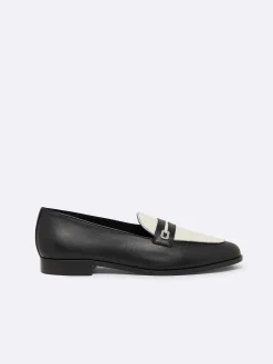 Carel Loafers>Zwart En Ivoor Lederen Loafers