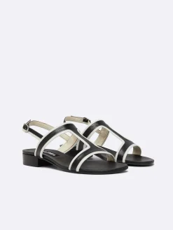 Carel Sandalen En Muilezels>Zwart En Ivoor Lederen Sandalen