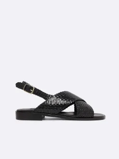 Carel Sandalen En Muilezels>Zwart Geweven Leren Sandalen