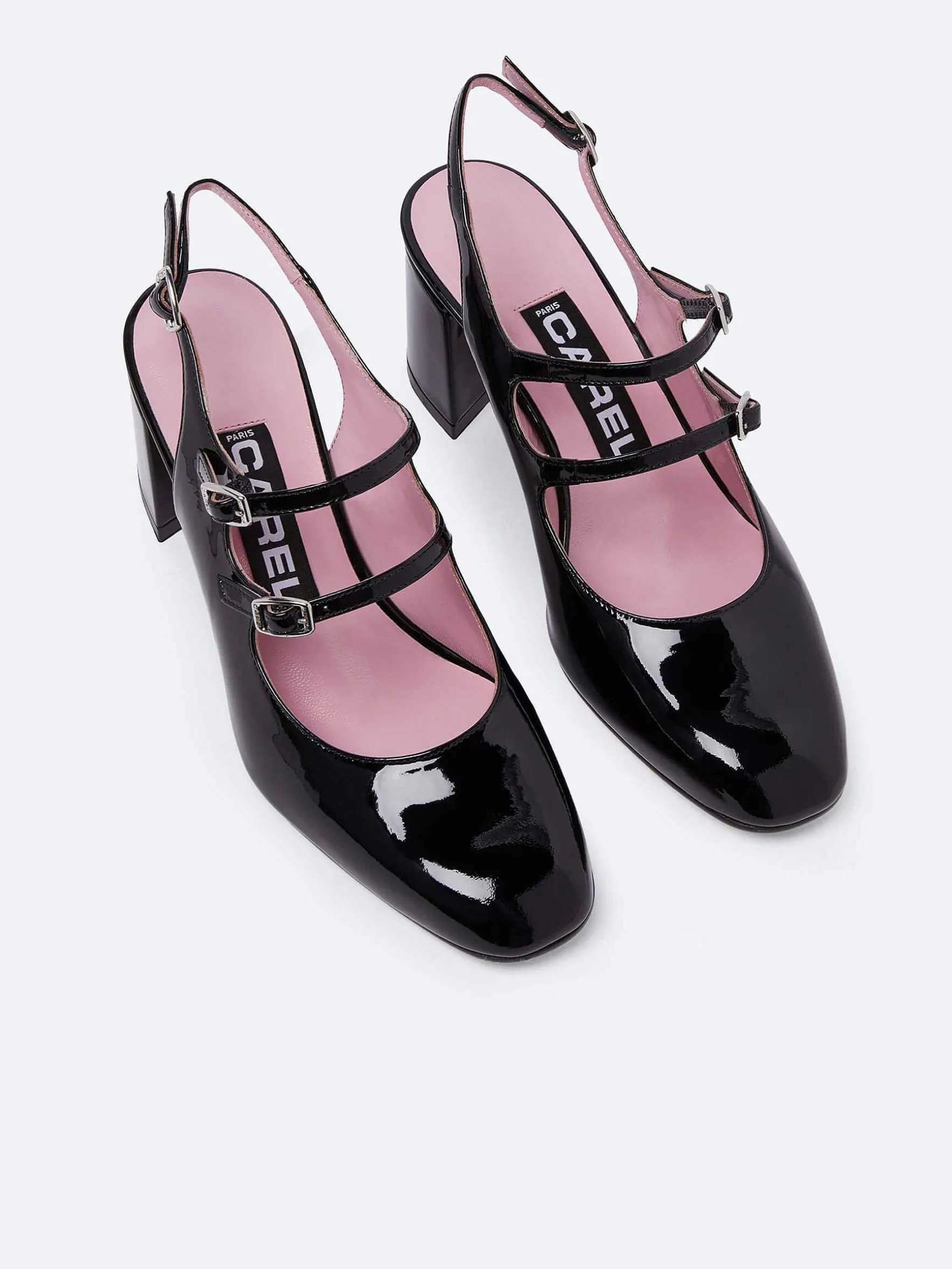 Carel Maria Janes>Zwart Lakleer Slingback Mary Janes
