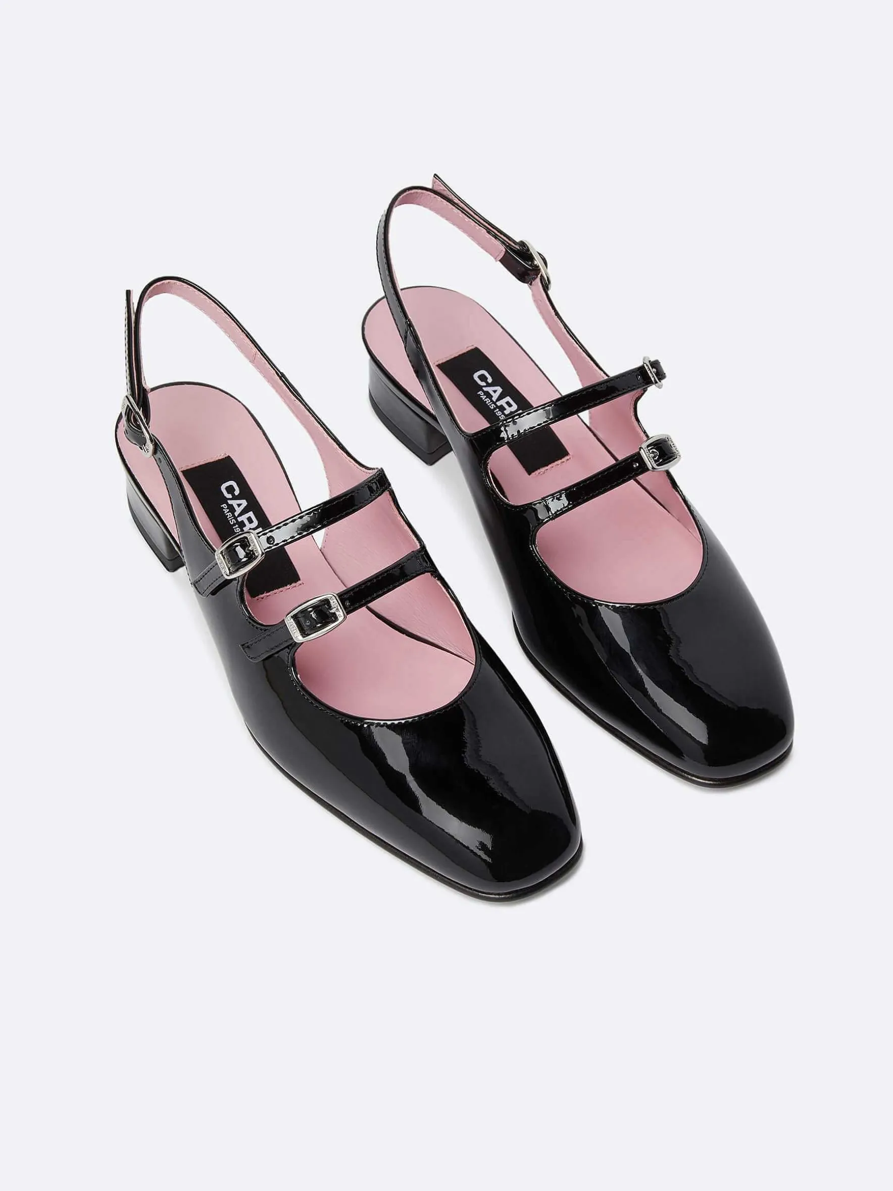 Carel Maria Janes>Zwart Lakleer Slingback Mary Janes