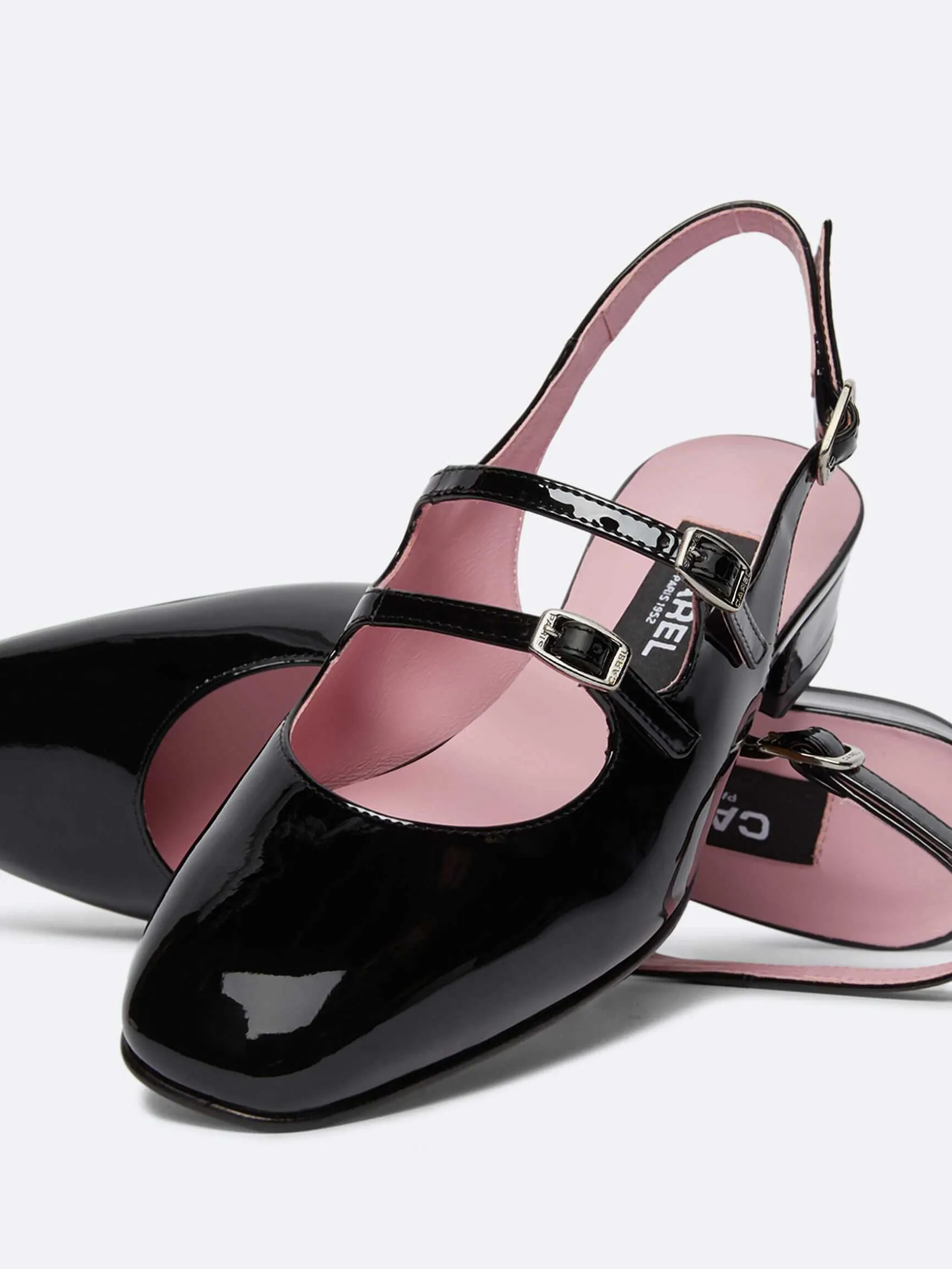 Carel Maria Janes>Zwart Lakleer Slingback Mary Janes