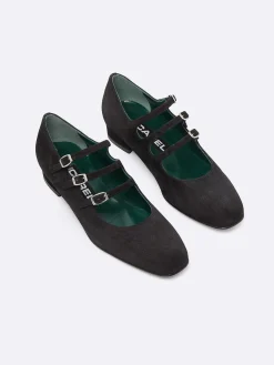 Carel Maria Janes>Zwart Suede Mary Janes Balletflats